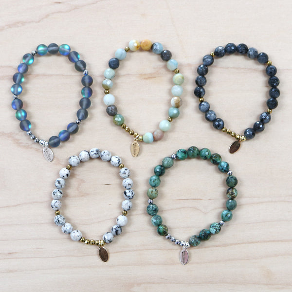 The Daria  -  Stack of five semi- precious bracelets