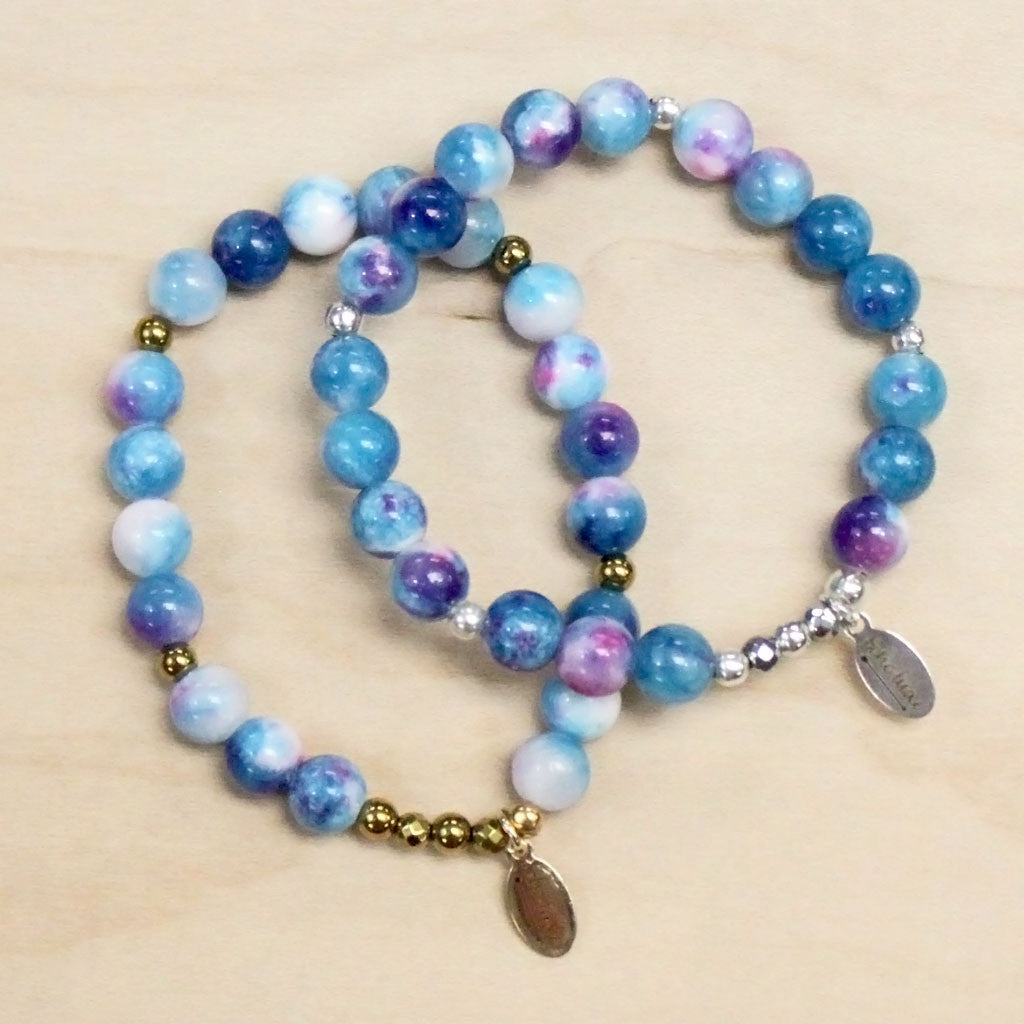 The Aurora Blue Marble Mashan Jade Bracelet Boho Luxe Jewelry
