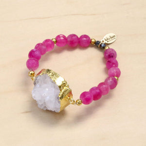The Ella - Semi-precious Hot Pink Jade and Gold Plated Druzy Bracelet