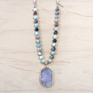 The Holly -   Druzy Quarts with Leather Necklace