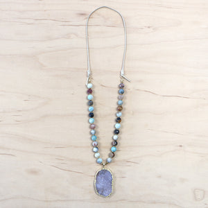 The Holly -   Druzy Quarts with Leather Necklace