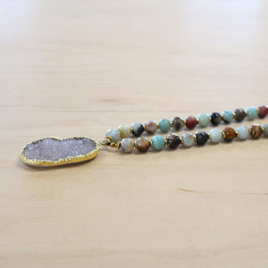 The Holly -   Druzy Quarts with Leather Necklace