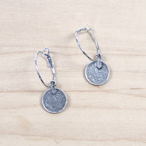 The Kat - Silver Hoop + Coin earrings