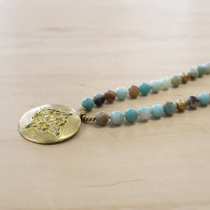 The Lara - Matte Amazonite + Medalian necklace -  Layering Necklace