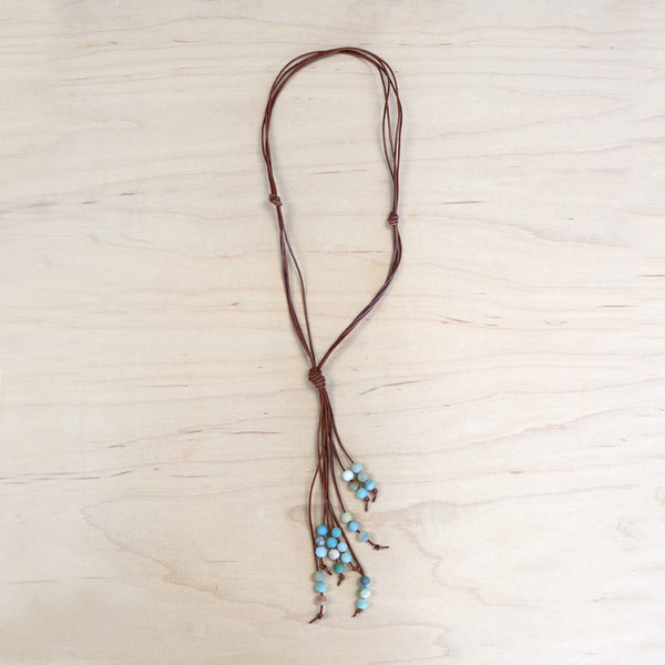 The Avery - Amazonite Semi-Precious Leather Lariat Necklace