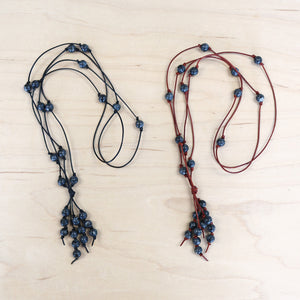 The Amanda - Larvakite Semi-Precious Leather Lariat Necklace
