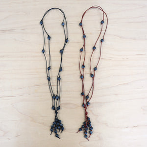 The Amanda - Larvakite Semi-Precious Leather Lariat Necklace