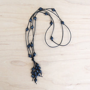 The Amanda - Larvakite Semi-Precious Leather Lariat Necklace
