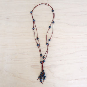 The Amanda - Larvakite Semi-Precious Leather Lariat Necklace