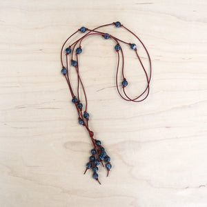 The Amanda - Larvakite Semi-Precious Leather Lariat Necklace