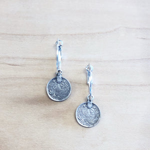 The Kat - Silver Hoop + Coin earrings
