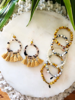 The Talia - Mustard - Semi-precious Tassel Earrings